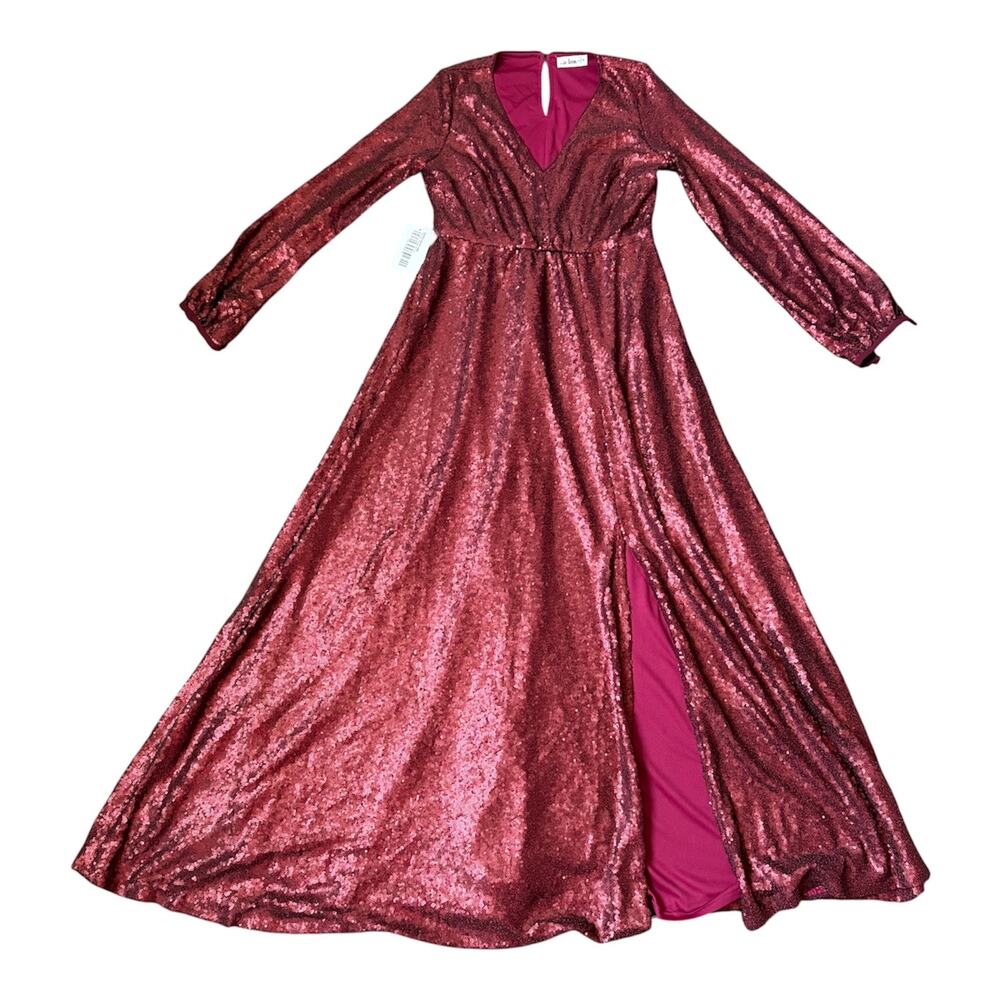 In Loom VNeck Red Sequin Side Slit Evening Gown Sz M NWT Prom Homecoming Holiday